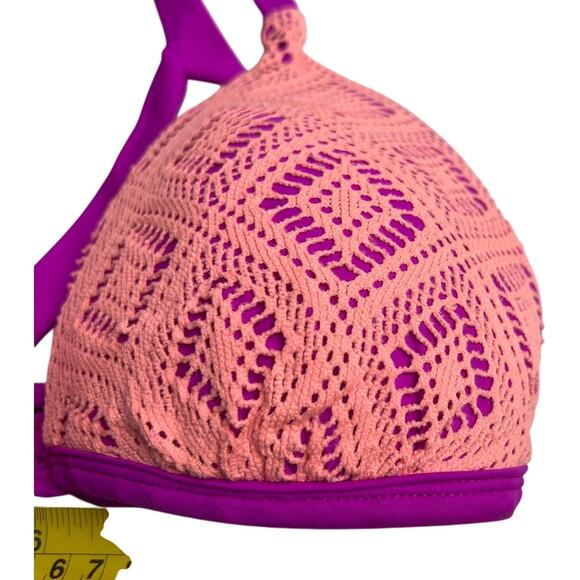 Hula Honey Coral Purple Swimsuit Bikini Crochet Push-up Top Large L - Picture 4 of 5
